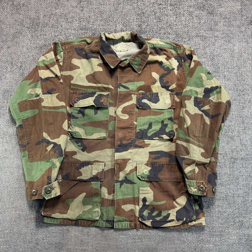 Military Surplus Woodland Camo BDU Field Jacket Mens Medium Green Brown Tactical